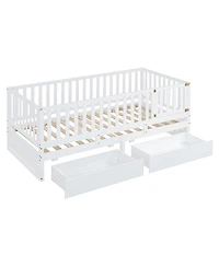 Streamdale Furniture Twin Wood Daybed With Drawers and Fence Rails