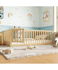 Streamdale Furniture Twin Size Bed Floor Bed with Safety Guardrails and Door for Kids