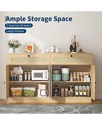 gaomon 60'' Rattan Sideboard Buffet Cabinet with 2 Drawers & 4 Rattan Doors and Adjustable Shelves & Storage