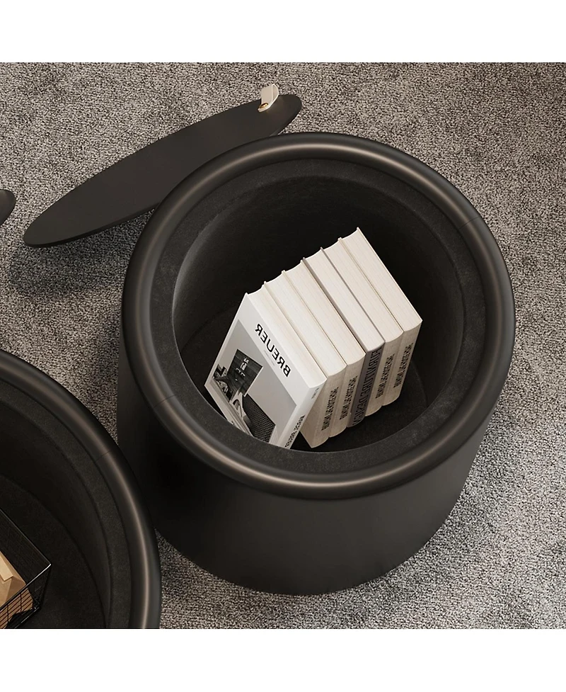 Streamdale Furniture Round Coffee Table with Tempered Glass Top and Hidden Storage