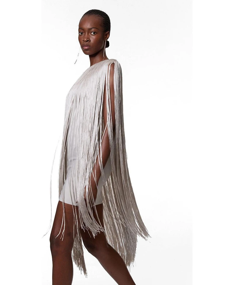 Karen Millen Women's One-Shoulder Fringe Mini Dress