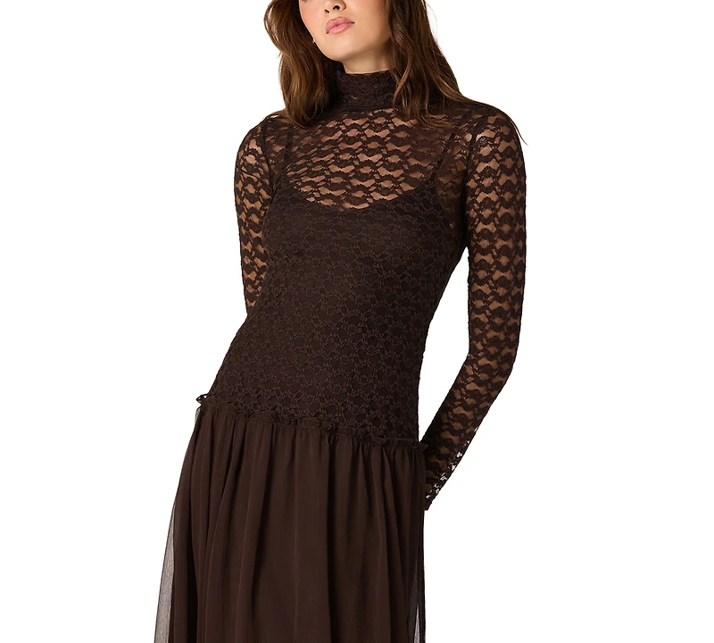 Astr the Label Women's Mixed-Media Lace Bodice Maxi Dress