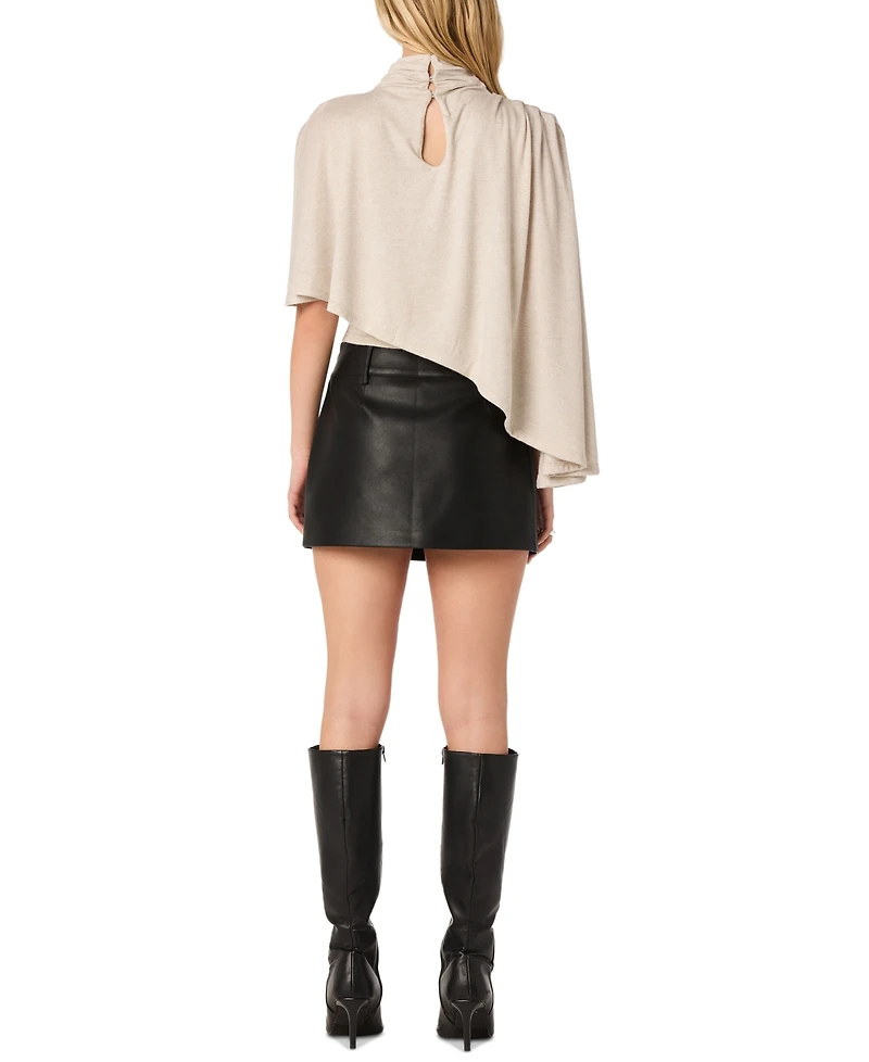 Astr the Label Women's Mock Neck Asymmetrical Knit Cape Top