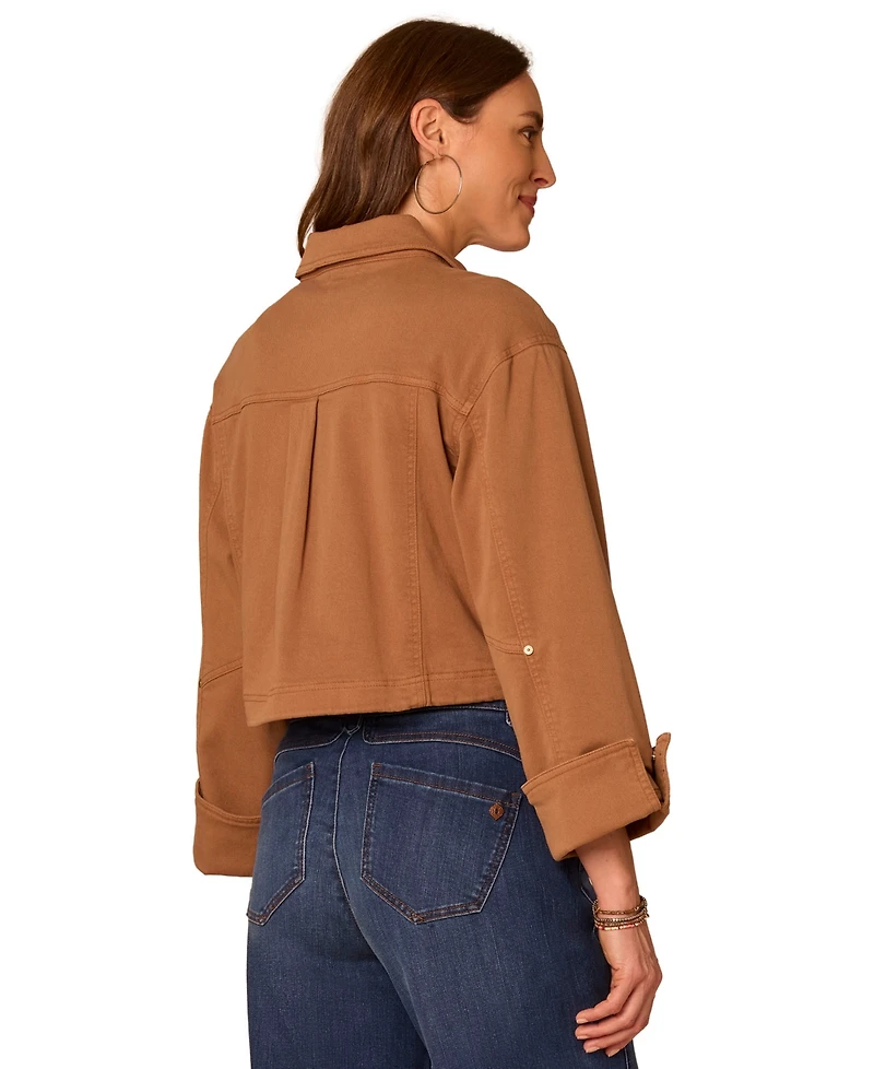 Democracy Petite Button-Front Snap Bomber Jacket