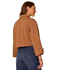 Democracy Petite Button-Front Snap Bomber Jacket