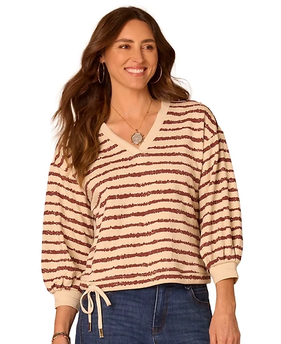 Democracy Petite Blouson-Sleeve V-Neck Knit Top