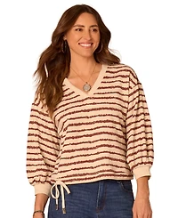 Democracy Petite Blouson-Sleeve V-Neck Knit Top