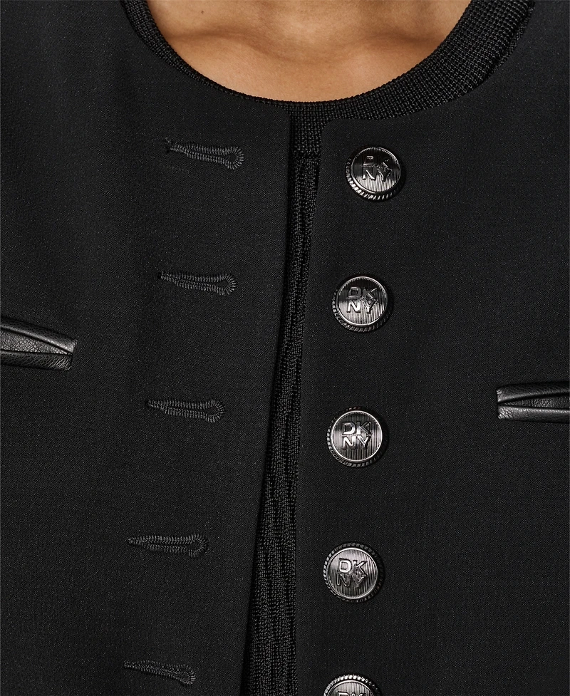 Dkny Women's Cropped Collarless Button-Front Jacket
