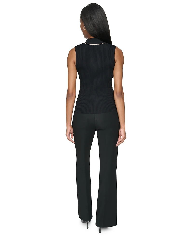 Dkny Women's Collared V-Neck Sleeveless Sweater