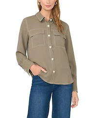 Vince Camuto Women's Contrast Stitch Button Front Collared Top