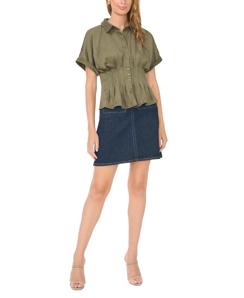 Vince Camuto Women's Short-Sleeve Button-Down Shirt Top