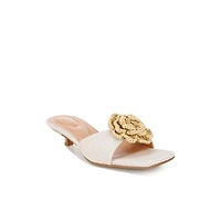 London Rag Womens Sobhina Woven Floral Accent Kitten Heels