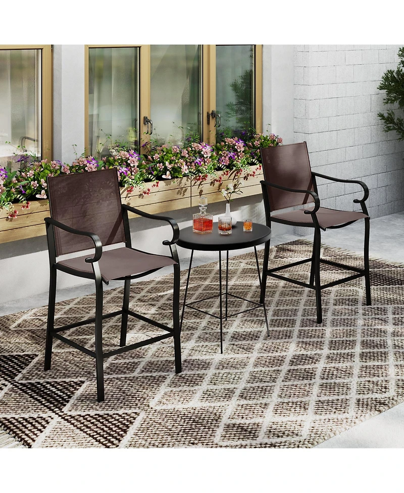 Gymax Set of Outdoor Counter Height Bar Stools with Back Armrest and Footrest