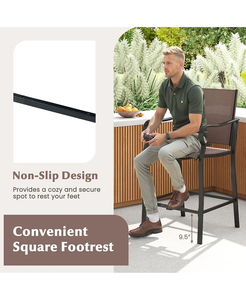 Sugift Set of 4 Outdoor Counter Height Bar Stools with Breathable Mesh Fabric