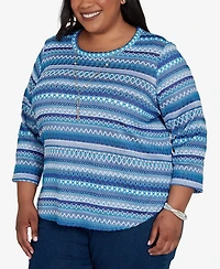 Alfred Dunner Plus Classic Textured Stripe Knit Top with Necklace