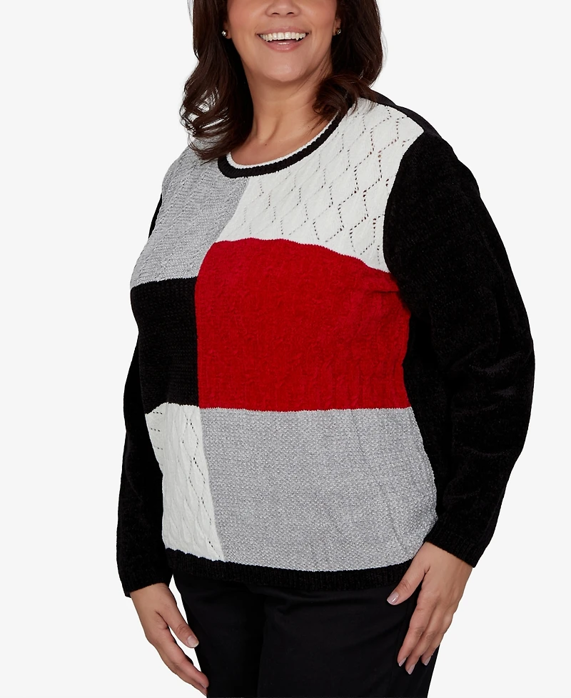Alfred Dunner Plus Classic Textured Chenille Colorblock Sweater