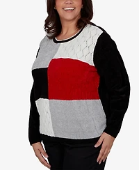 Alfred Dunner Plus Classic Textured Chenille Colorblock Sweater
