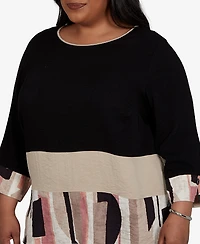 Alfred Dunner Plus Travel Advisory Spliced Patchwork Woven Top