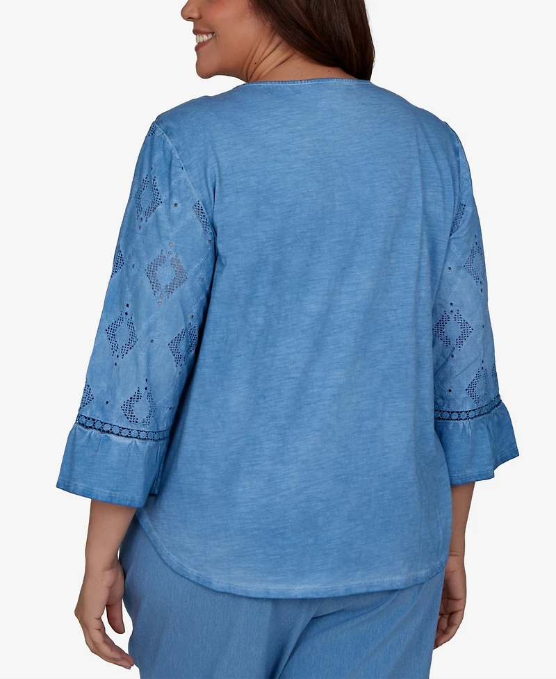 Alfred Dunner Plus Provence Center Diamond Tonal Applique Top