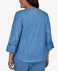Alfred Dunner Plus Provence Center Diamond Tonal Applique Top