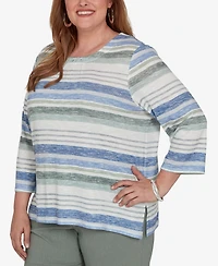 Alfred Dunner Plus Provence Textured Biadere Stripe Knit Top