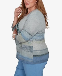 Alfred Dunner Plus Provence Chenille Painted Floral Lace Top