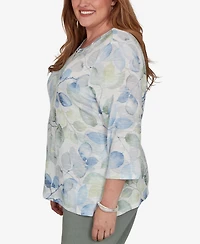 Alfred Dunner Plus Provence Watercolor Allover Leaf Print Top