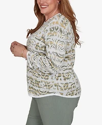 Alfred Dunner Plus Provence Paisley Stripe Spacedye Sweater