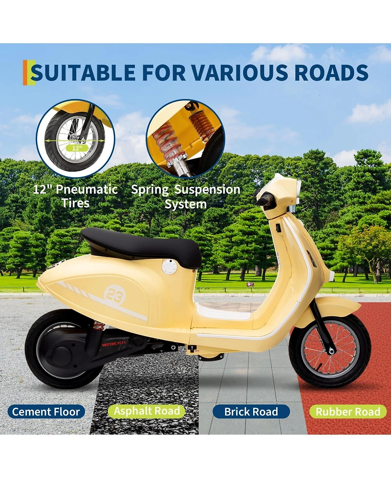 Homfan 24V 350W electric ride-on motorcycle with rear brake, twist throttle, and Led lights for kids