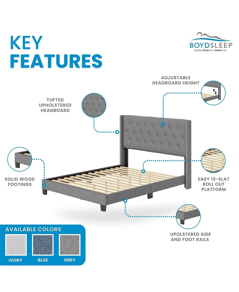 Boyd Sleep Mia Linen Tufted Platform Bed Frame