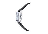 Peugeot Women's Vintage Rectangular Silver Case Small Face Watch with Leather Strap