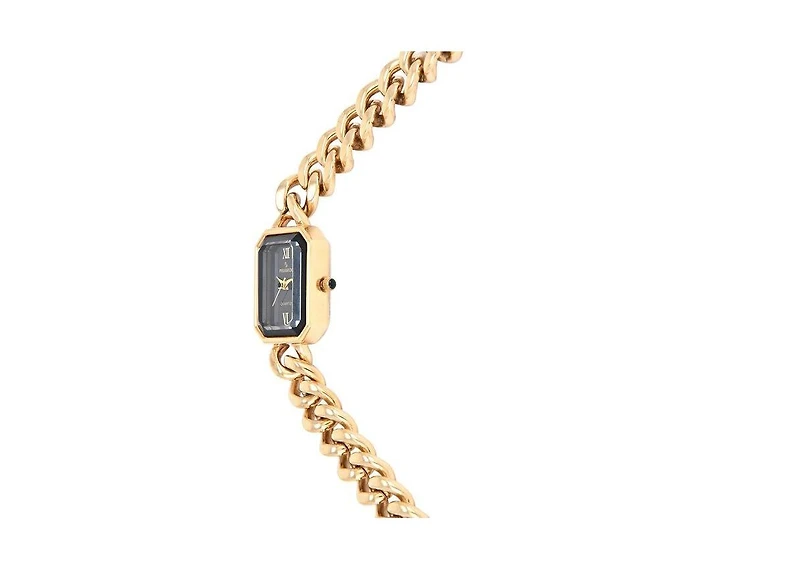 Peugeot Women's 14K Gold-Plated Rectangular Black Dial Link Bracelet Watch