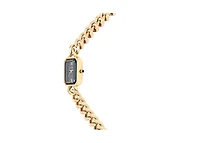 Peugeot Women's 14K Gold-Plated Rectangular Black Dial Link Bracelet Watch