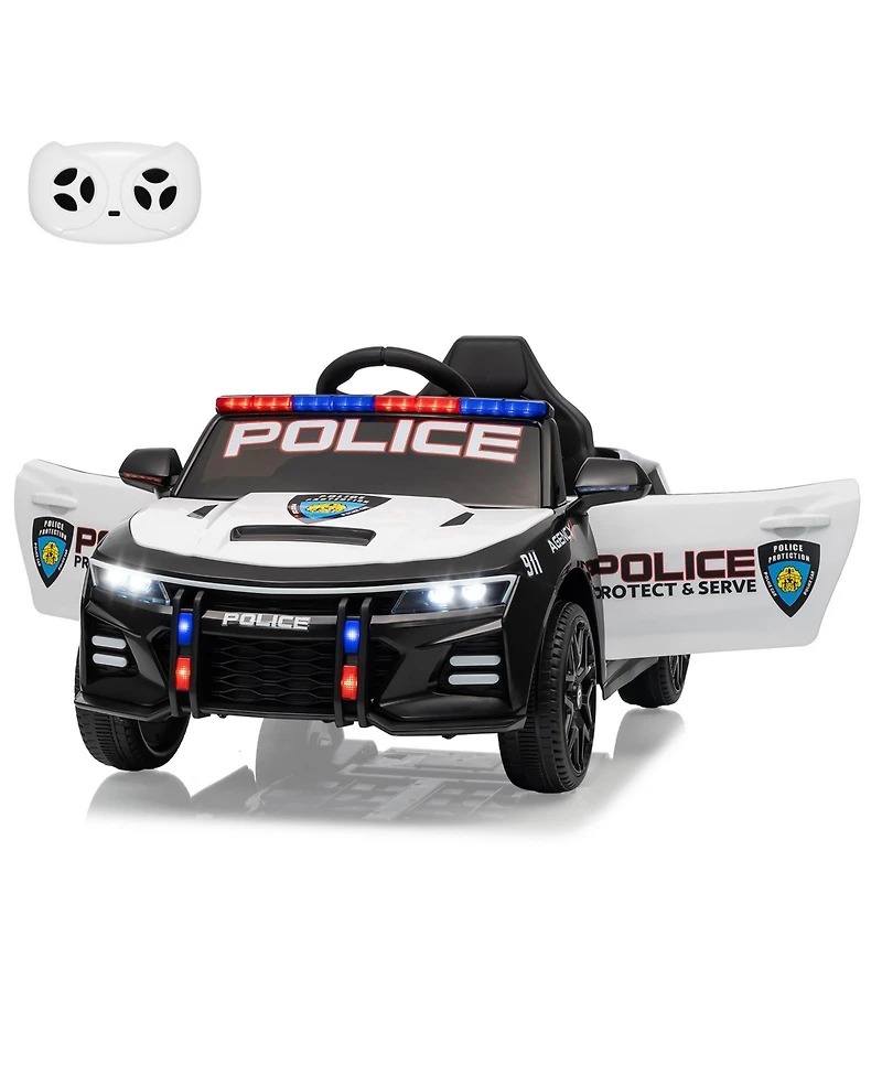 homfan 12V Licensed Toyota Police Ride On Car, 4WD, Remote Control, Led Lights, Music, Spring Suspension, Safety Belt, Truck Bed Storage