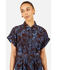 Yumi Women's Paisley Belted Short-Sleeve Shirt Dress