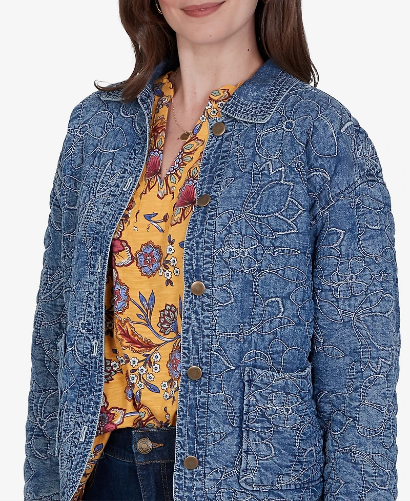 Ruby Rd. Petite Quilted Floral Denim Jacket