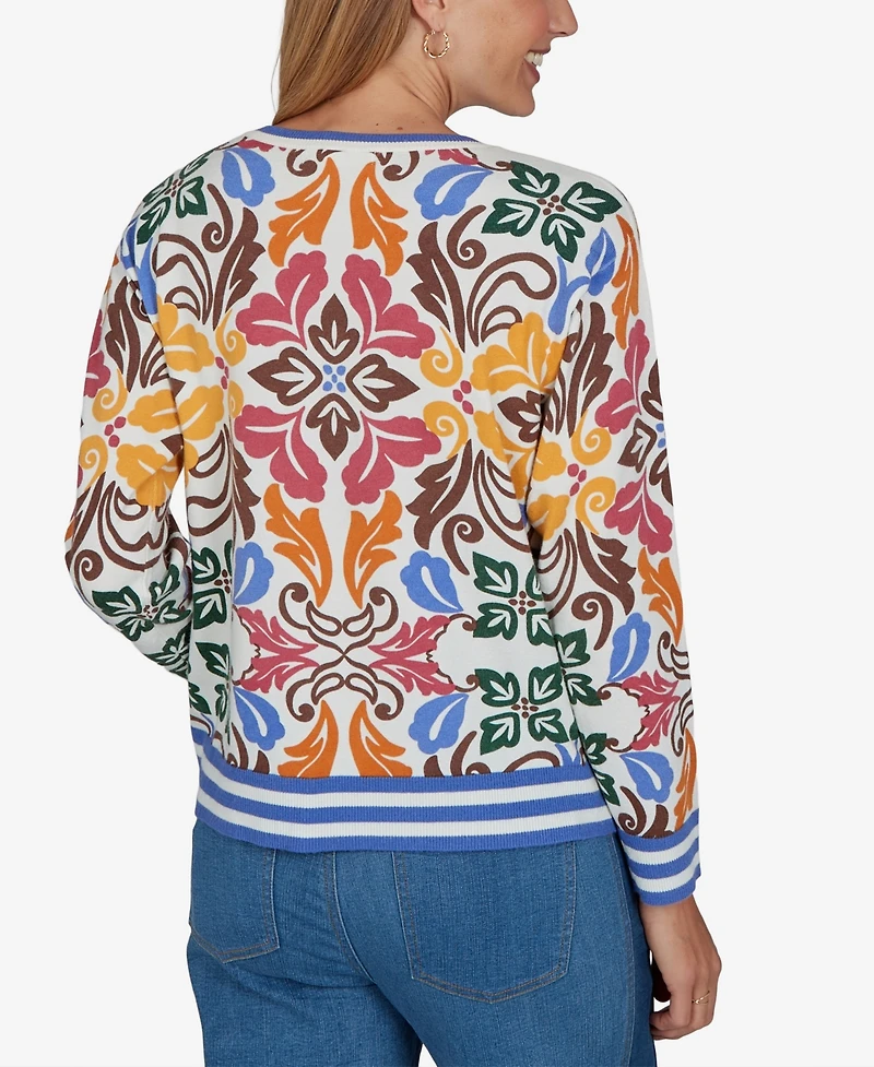Ruby Rd. Petite Tipped Floral Lightweight Sweater