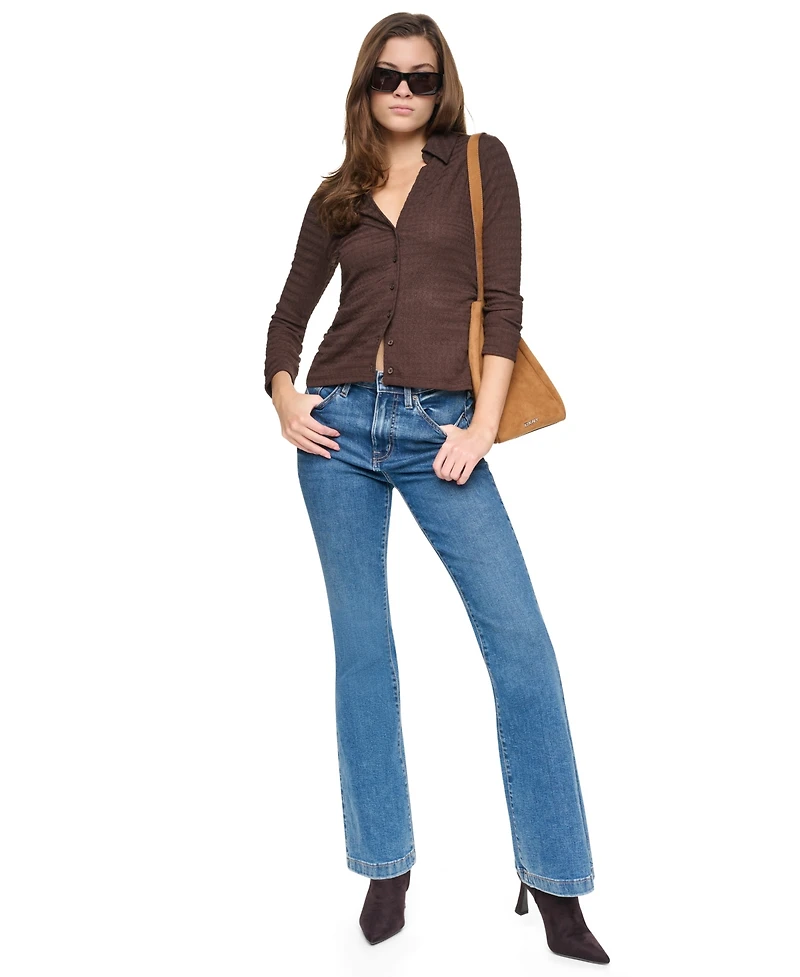 Dkny Jeans Petite Fitted Collared Neck Top