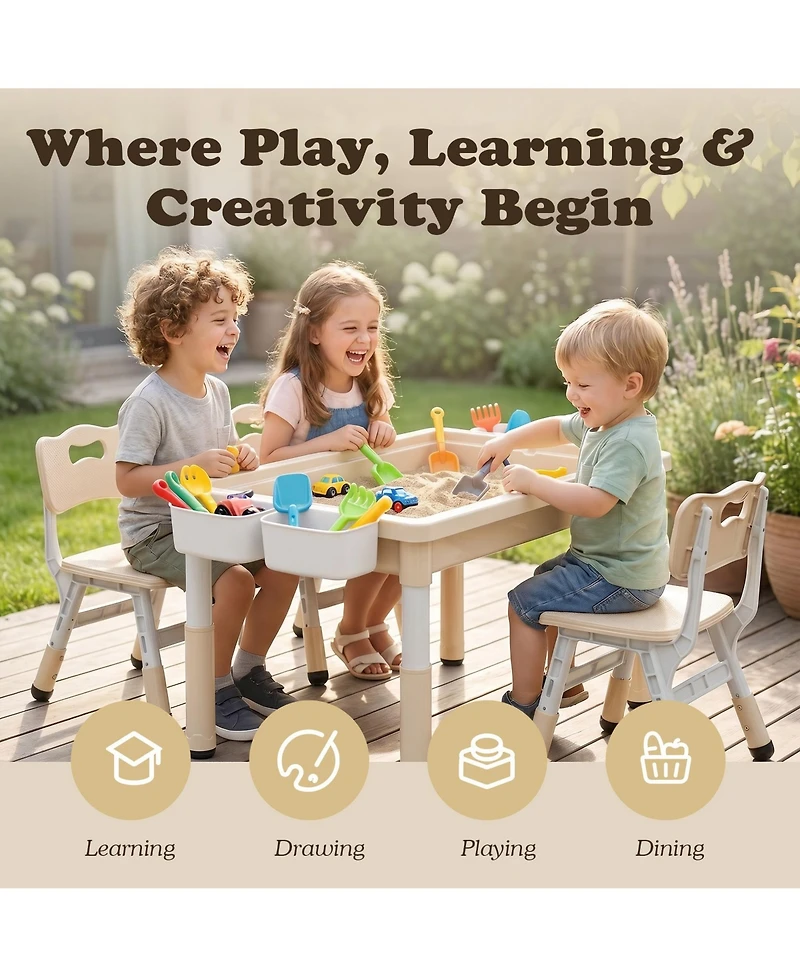 Kinder King Kids Table and 4 Chair Set, Activity Desk for Drawing, Building Blocks, Play