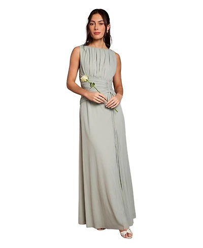 Coast Women's Boat-Neck Mesh Cinched-Waist Maxi Dress
