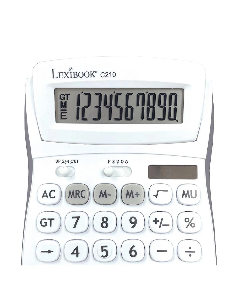 Lexibook, 10-Digit Desktop Calculator with Folding Display, Large Keys, Solar and Battery Powered, C210