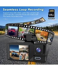 Neewer 1080P 3-Channel Dash Cam with WiFi App Control, Night Vision, Loop Recording, Front, Rear and Inside Cameras, 64G Card