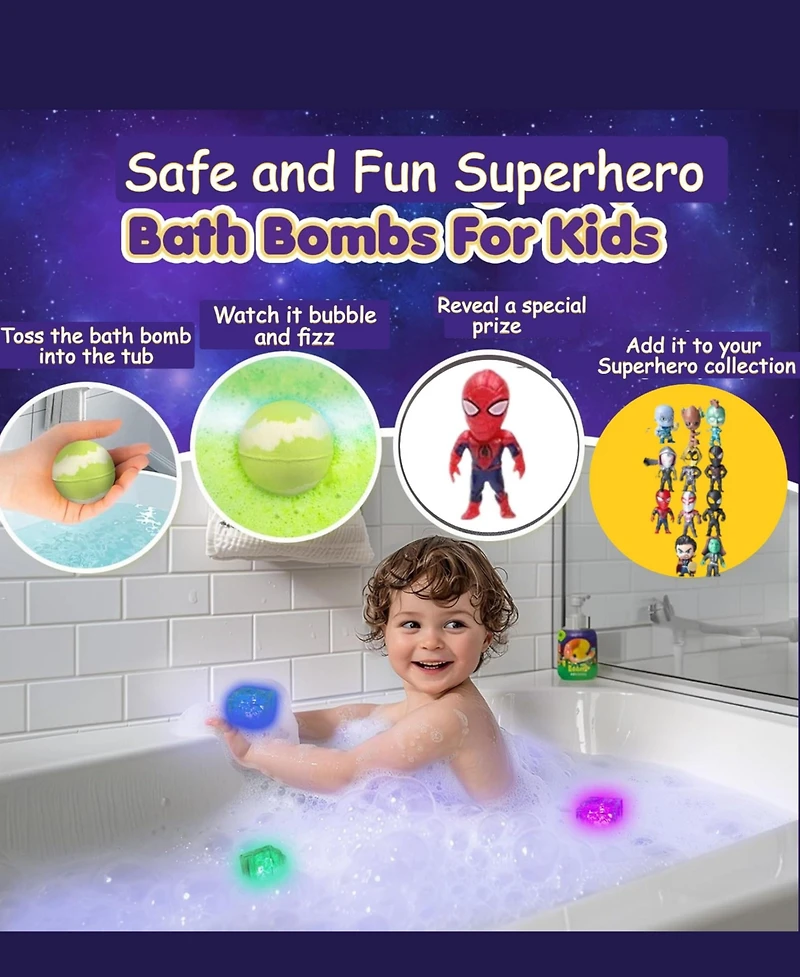Lovery 12-Piece Superhero Bath Bombs Gift Set with Surprise Toy