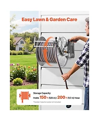 Vevor Wall Mounted Garden Hose Reel 150ft 5/8 in Hose Winder Brass Fitting Hose Guide