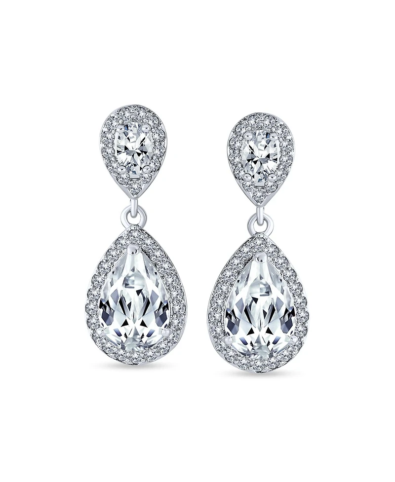 Bling Jewelry Cocktail Cubic Zirconia Cz Double Solitaire Teardrop Dangle Earrings Gold Plated
