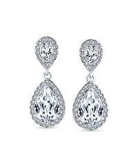 Bling Jewelry Cocktail Cubic Zirconia Cz Double Solitaire Teardrop Dangle Earrings Gold Plated