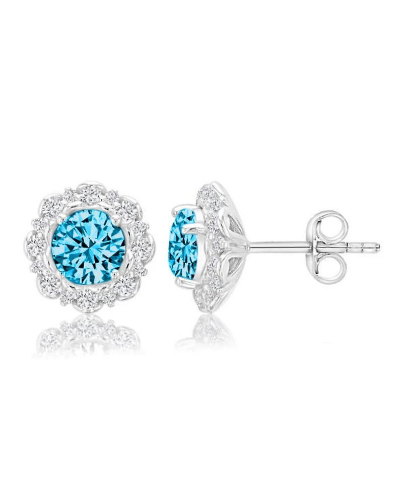 Macy's Blue Stone Halo Stud Earrings