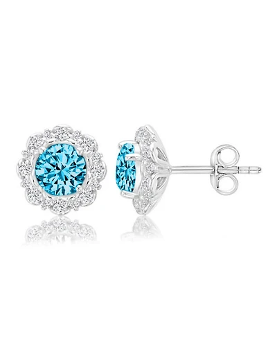 Macy's Blue Stone Halo Stud Earrings