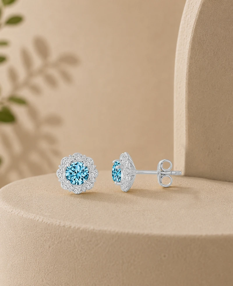 Macy's Blue Stone Halo Stud Earrings