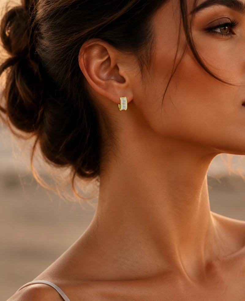 Macy's 14k Gold-Plated Casual Baguette Hoop Earrings
